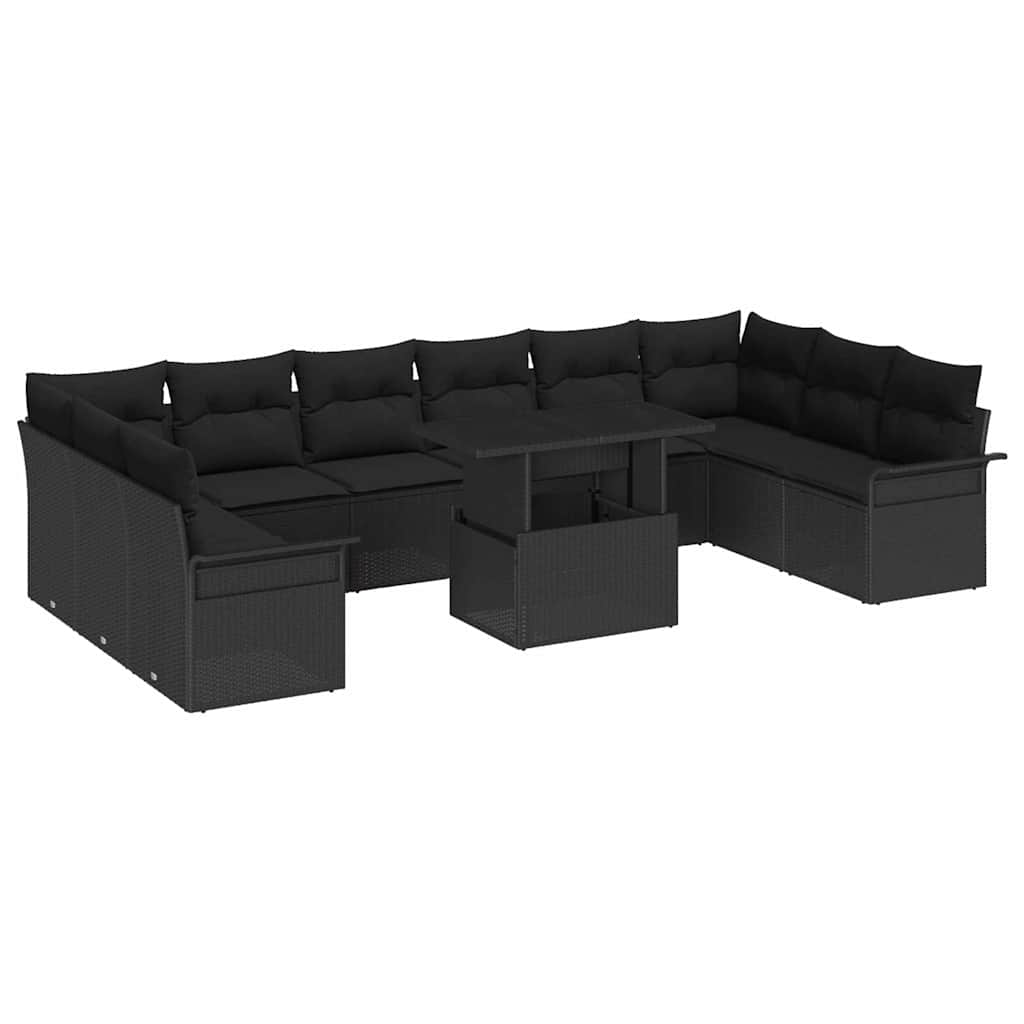 vidaXL Conjunto de sofá de jardín 11 uds. Negro Rattan de Poliéster