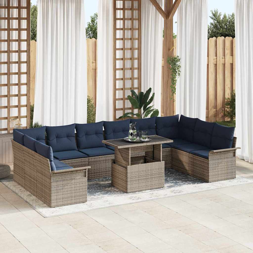 vidaXL Conjunto de sofá de jardín 11 uds. Gris Rattan de Poliéster