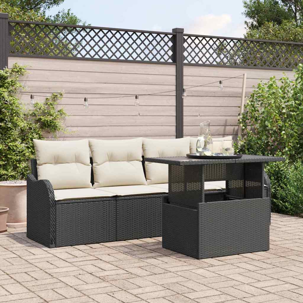 vidaXL Conjunto de sofá de jardín 5 uds. 4-Número de plazas Negro