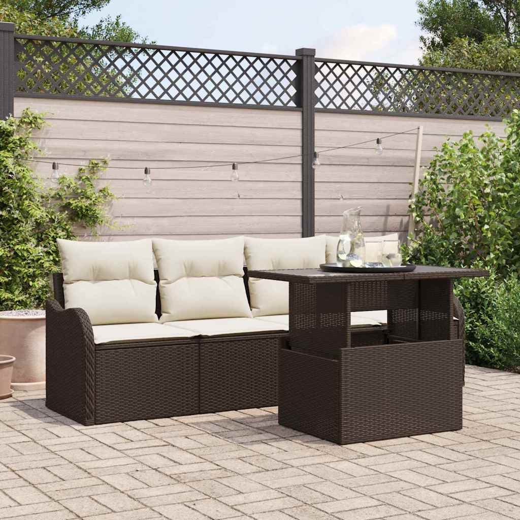 vidaXL Conjunto de sofá de jardín 5 uds. 4-Número de plazas Marrón