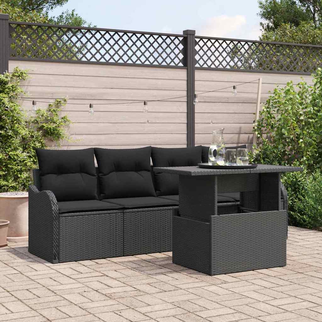vidaXL Conjunto de sofá de jardín 5 uds. 4-Número de plazas Negro