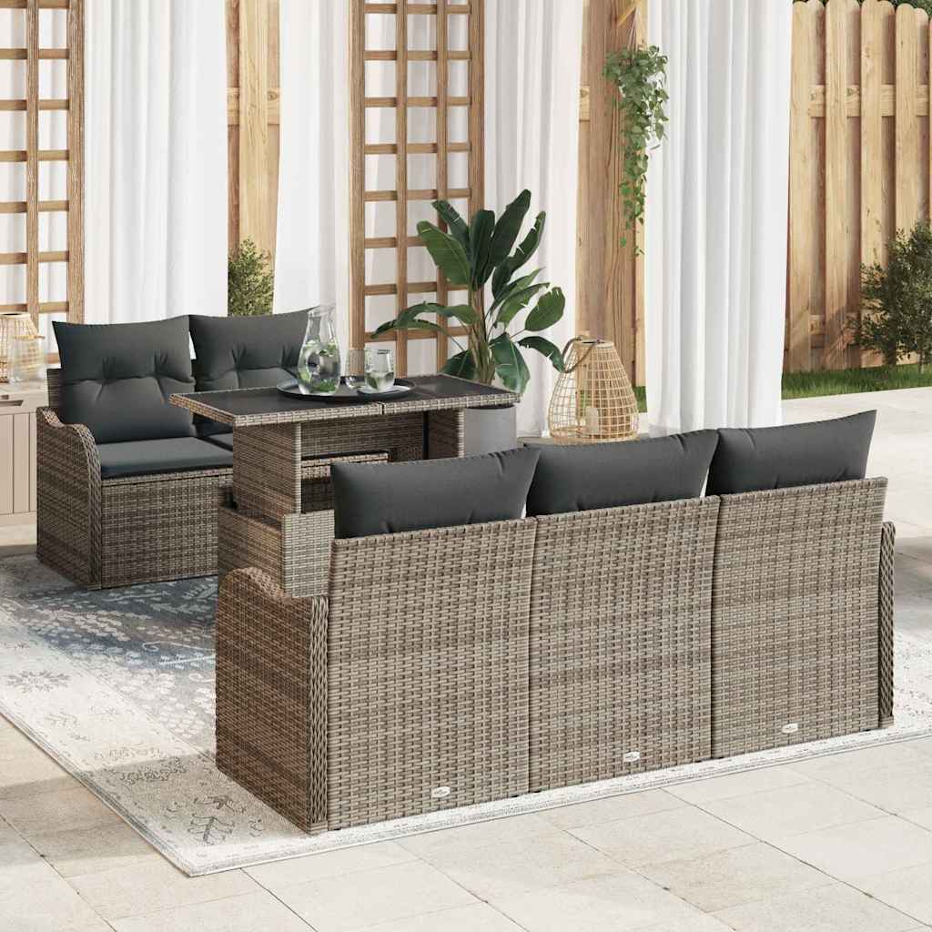 vidaXL Conjunto de sofá de jardín 6 uds. Gris Rattan de Poliéster