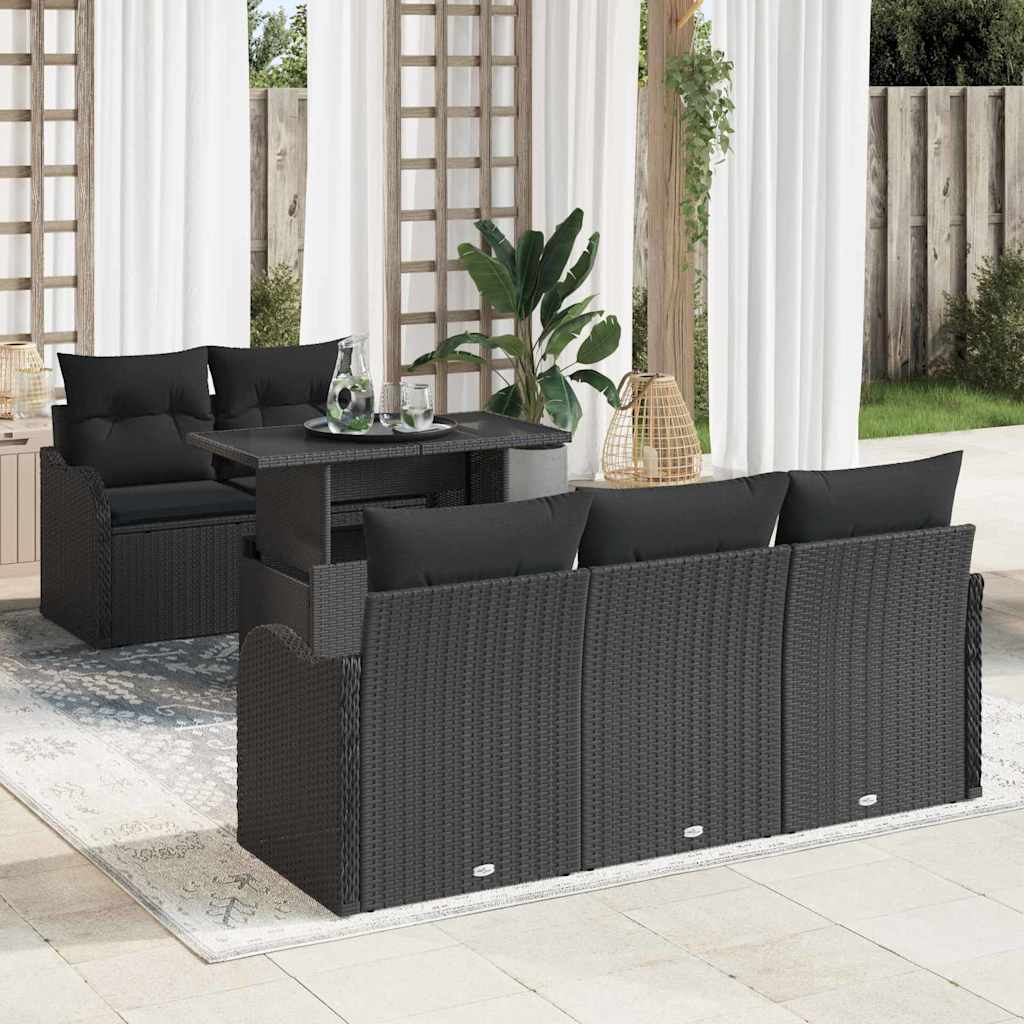 vidaXL Conjunto de sofá de jardín 6 uds. Negro Rattan de Poliéster