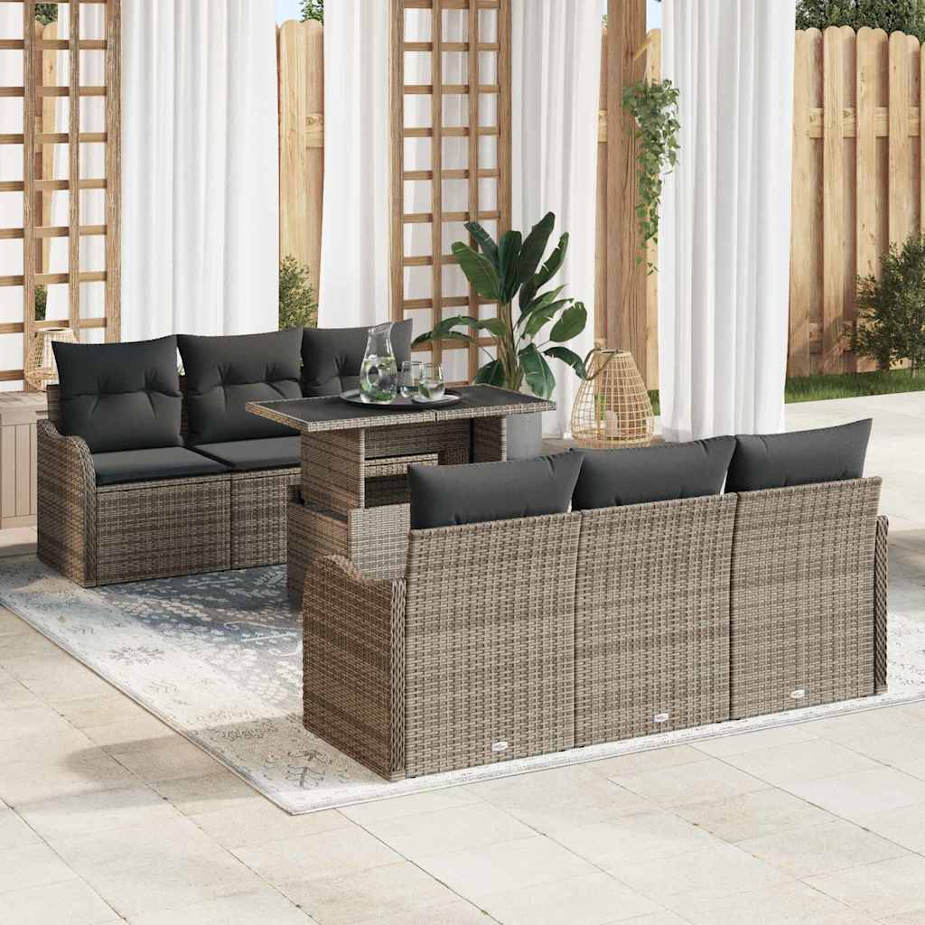 vidaXL Conjunto de sofá de jardín 7 uds. 6-Número de plazas Gris