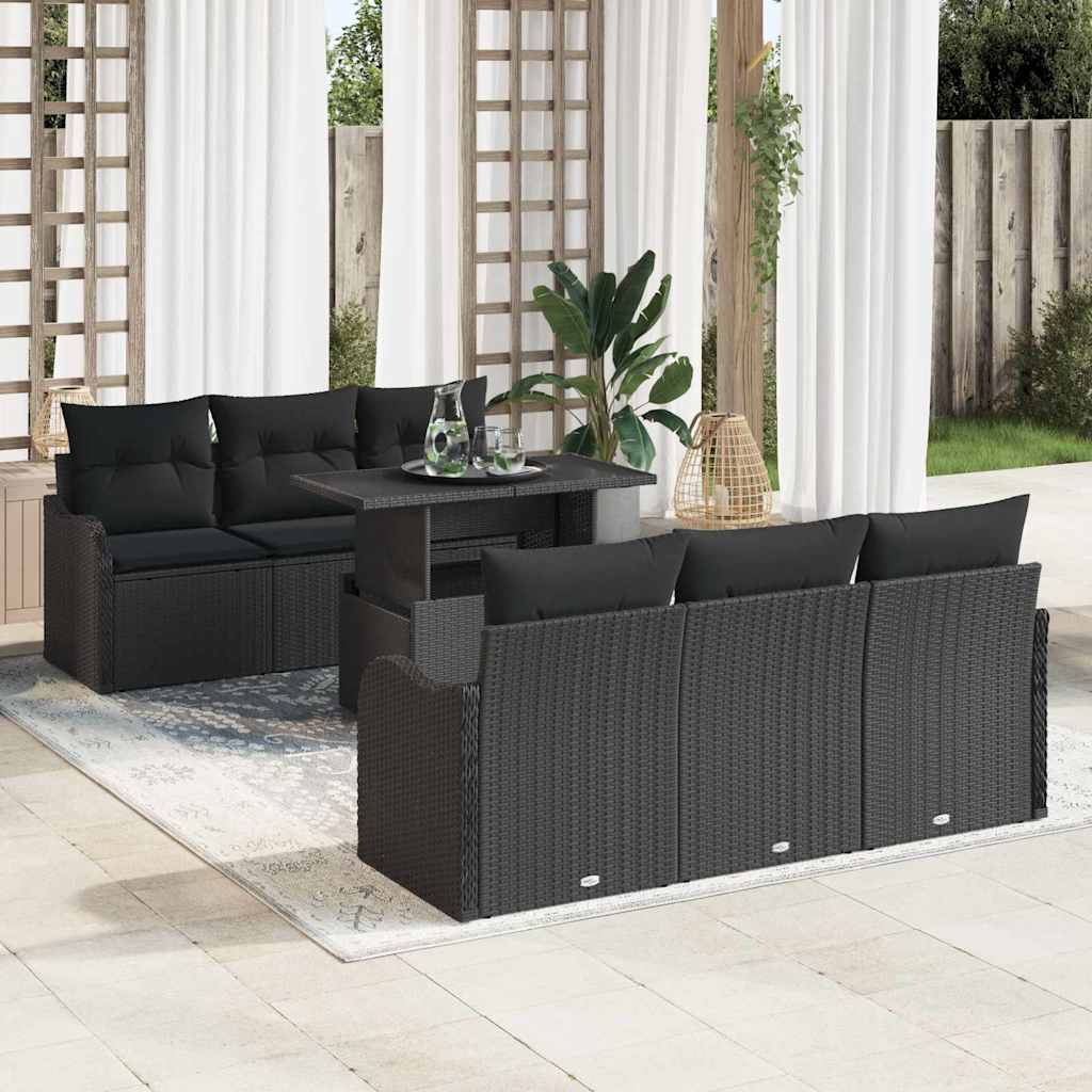 vidaXL Conjunto de sofá de jardín 7 uds. 6-Número de plazas Negro