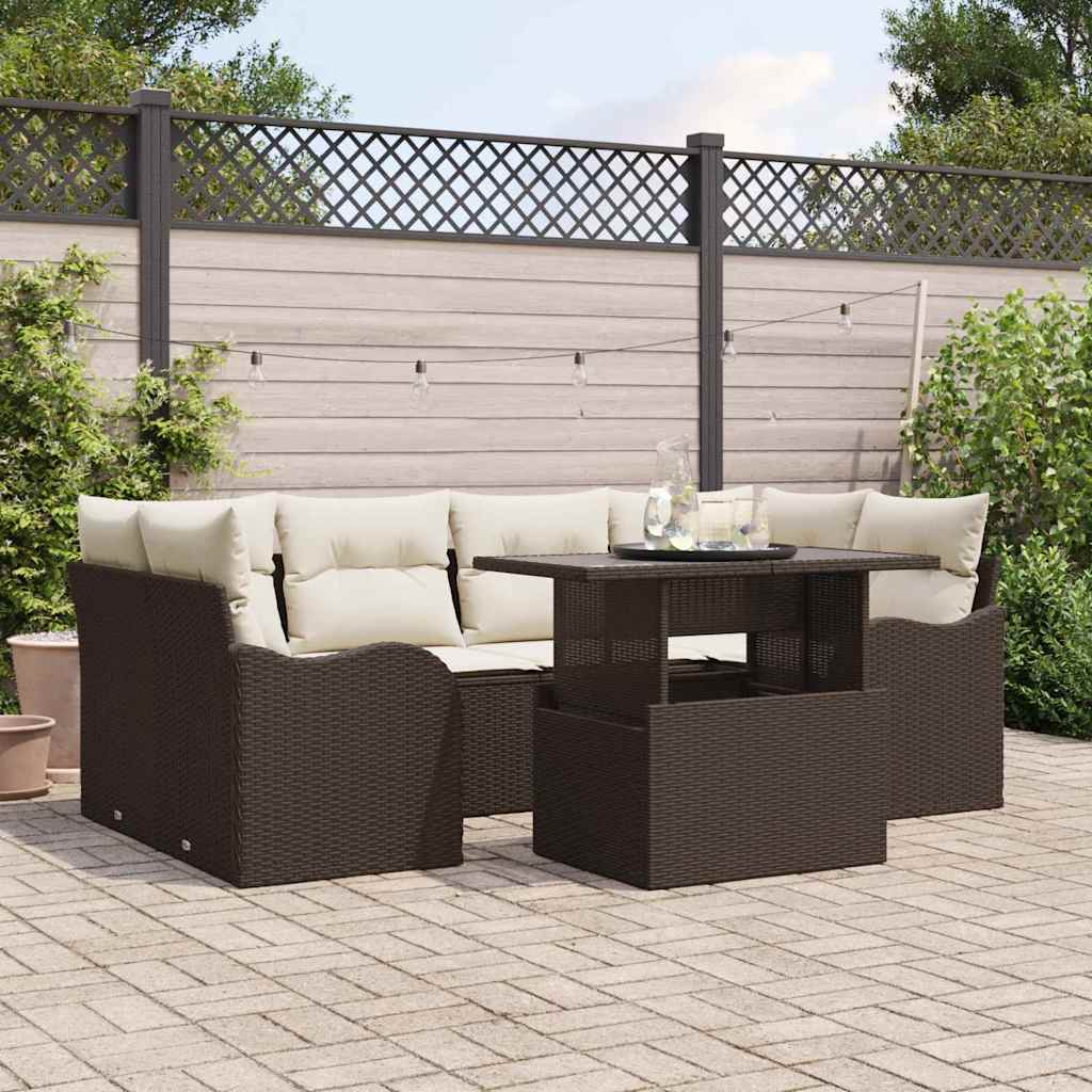 vidaXL Conjunto de sofá de jardín 7 uds. 6-Número de plazas Marrón