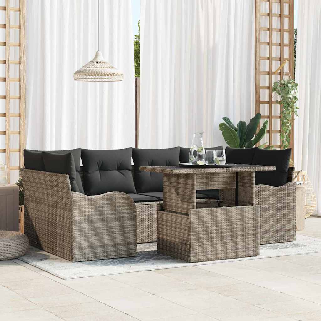 vidaXL Conjunto de sofá de jardín 7 uds. 6-Número de plazas Gris