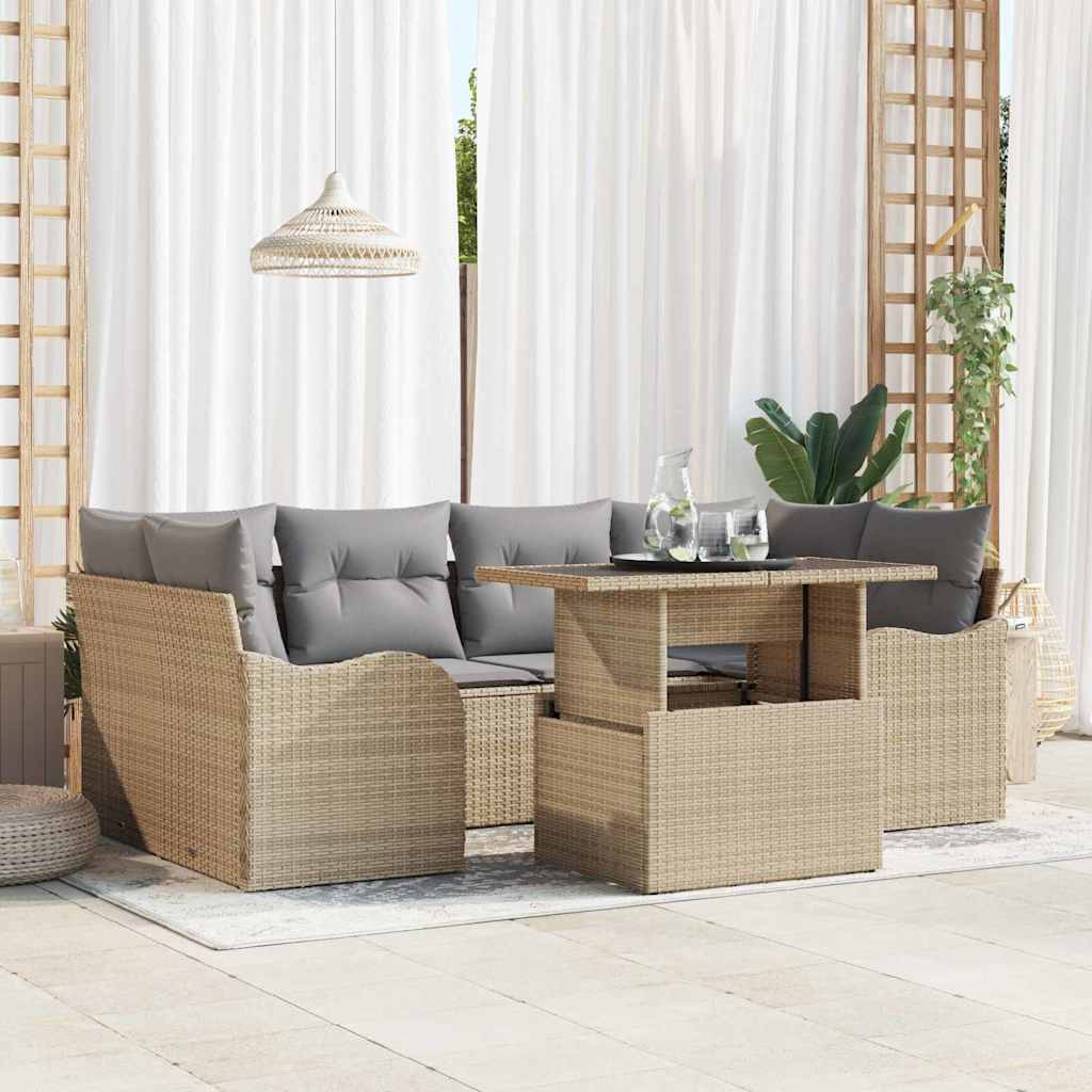vidaXL Conjunto de sofá de jardín 7 uds. 6-Número de plazas Beige