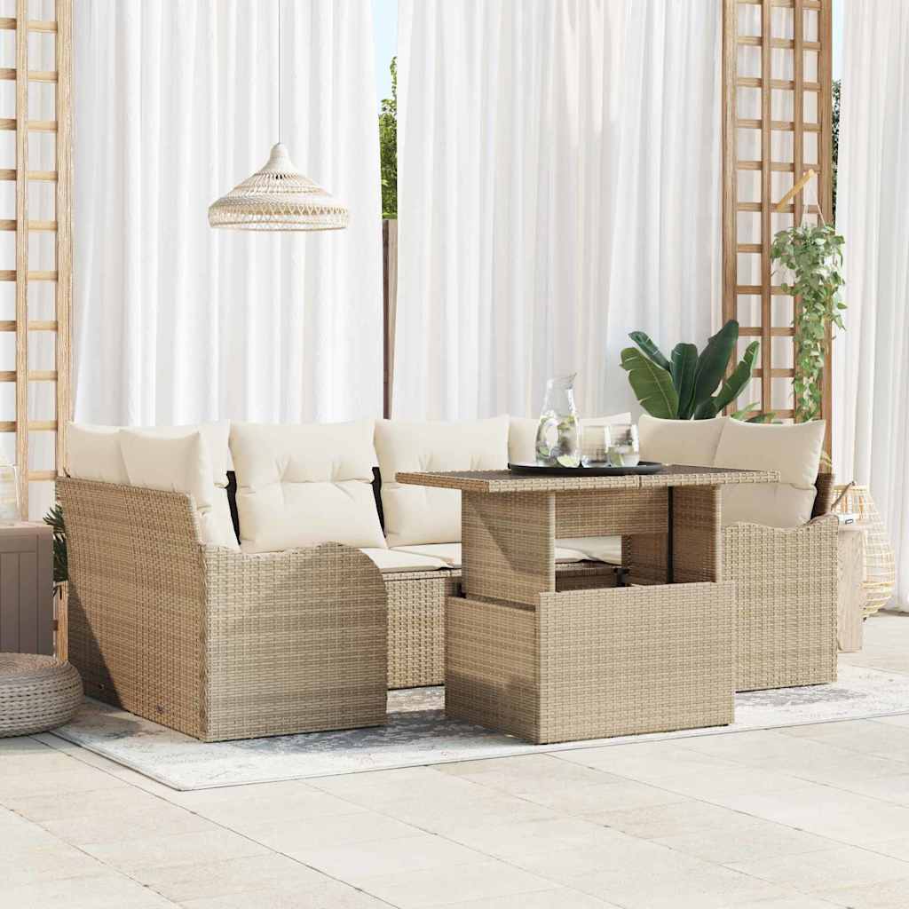 vidaXL Conjunto de sofá de jardín 7 uds. 6-Número de plazas Beige