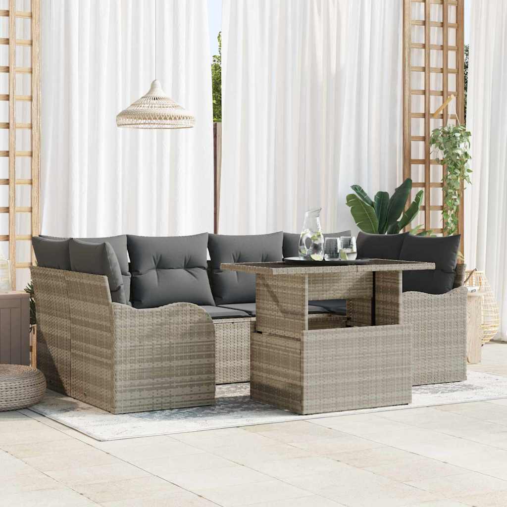 vidaXL Conjunto de sofá de jardín 7 uds. 6-Número de plazas Gris claro