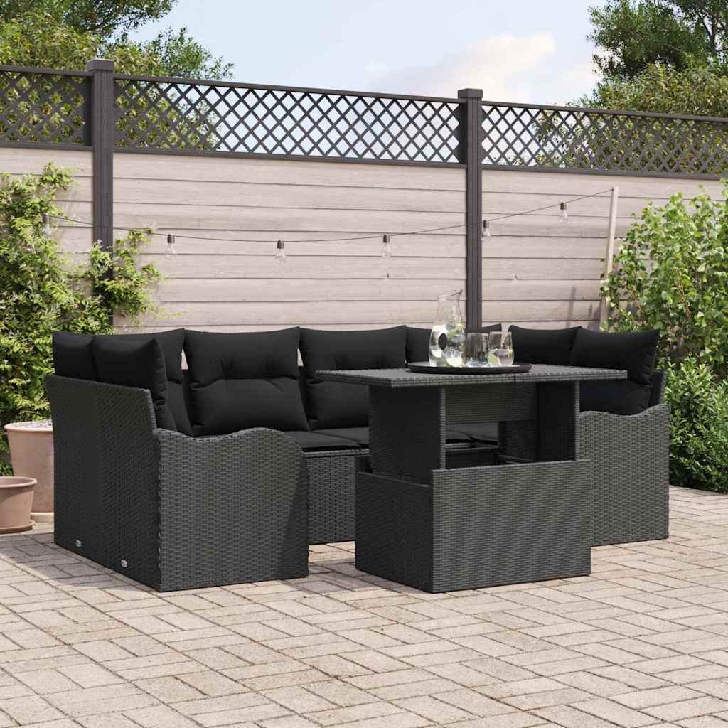 vidaXL Conjunto de sofá de jardín 7 uds. 6-Número de plazas Negro