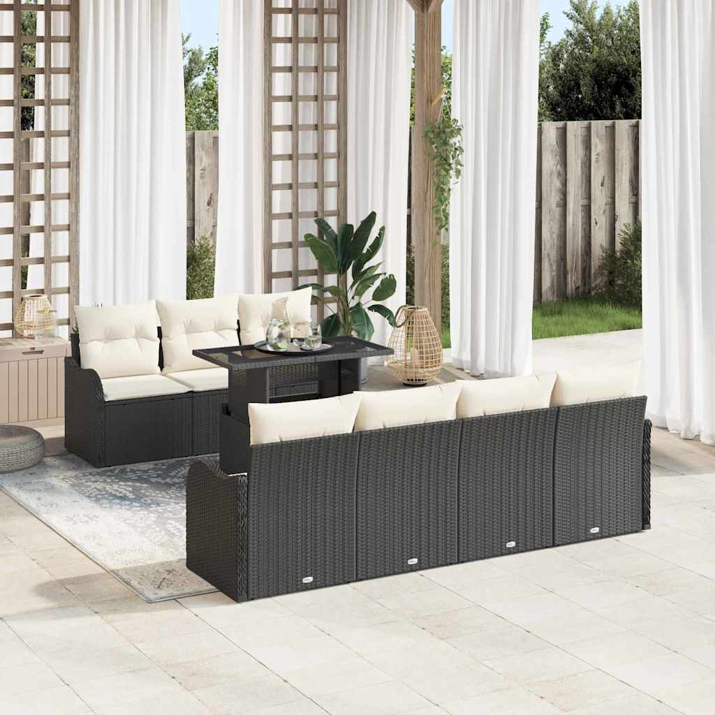 vidaXL Conjunto de sofá de jardín 8 uds. 7-Número de plazas Negro