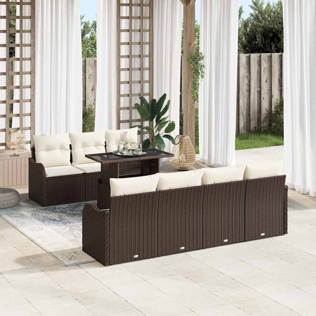 vidaXL Conjunto de sofá de jardín 8 uds. 7-Número de plazas Marrón