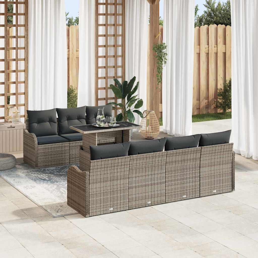 vidaXL Conjunto de sofá de jardín 8 uds. 7-Número de plazas Gris