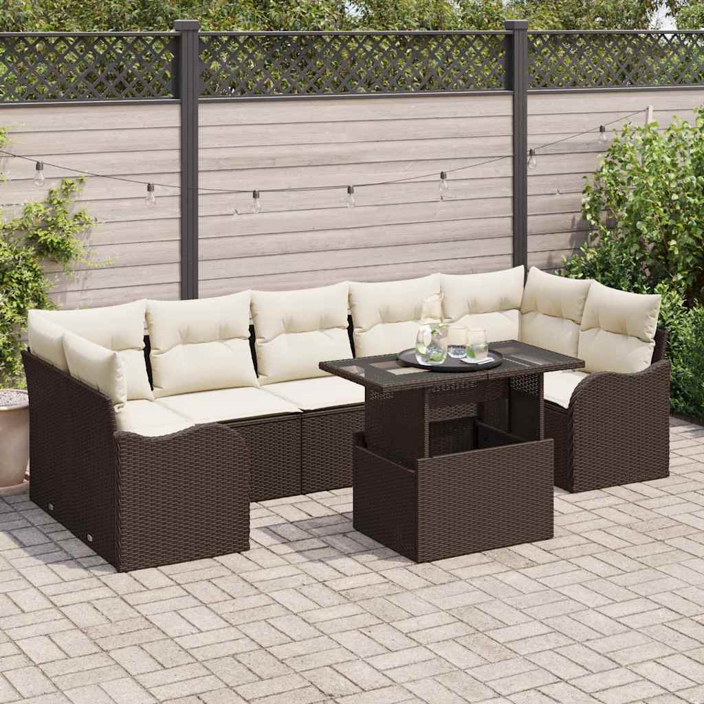 vidaXL Conjunto de sofá de jardín 8 uds. 7-Número de plazas Marrón