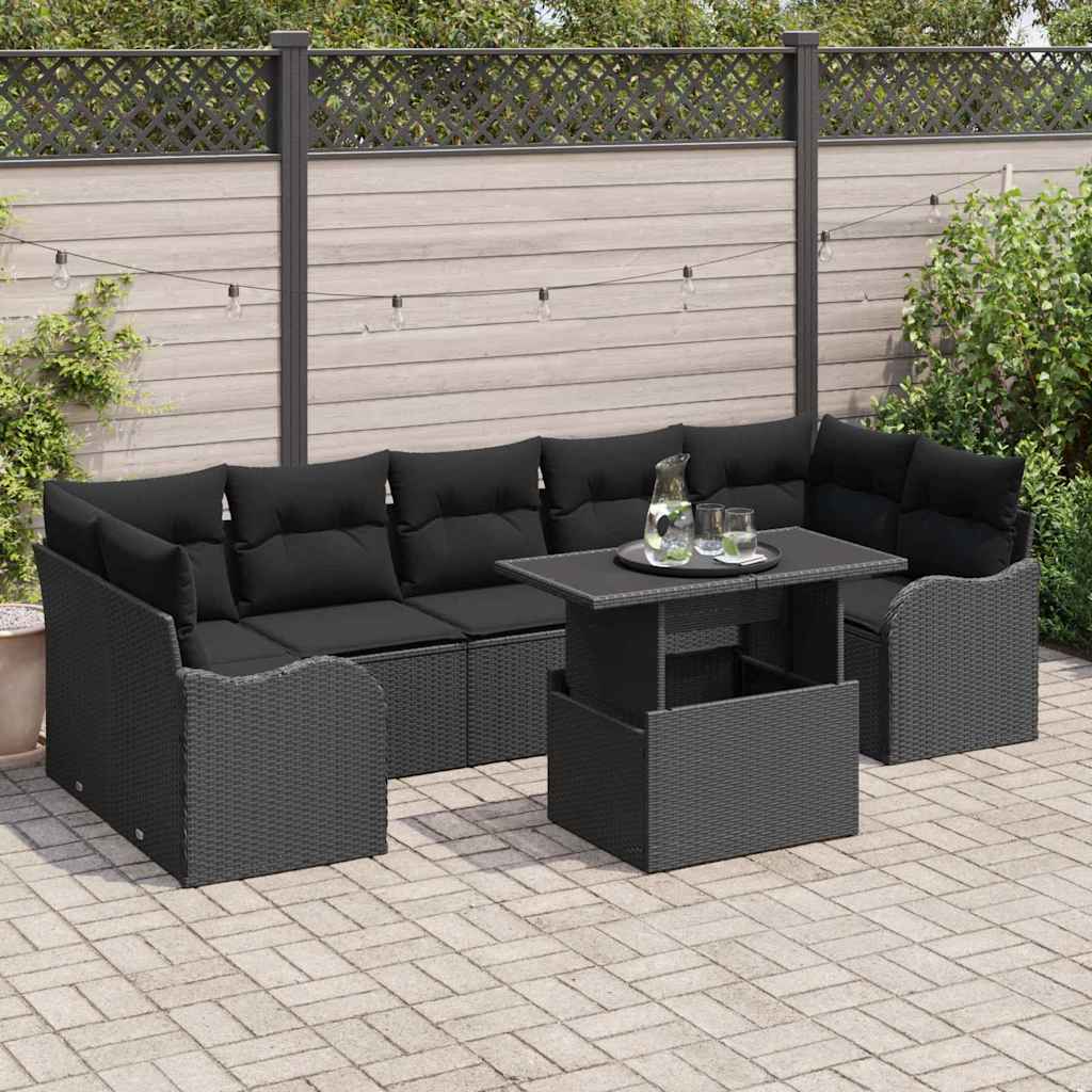 vidaXL Conjunto de sofá de jardín 8 uds. 7-Número de plazas Negro