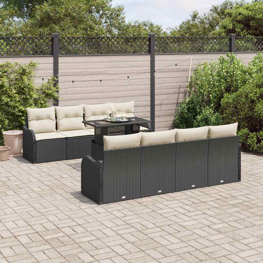 vidaXL Conjunto de sofá de jardín 9 uds. 8-Número de plazas Negro
