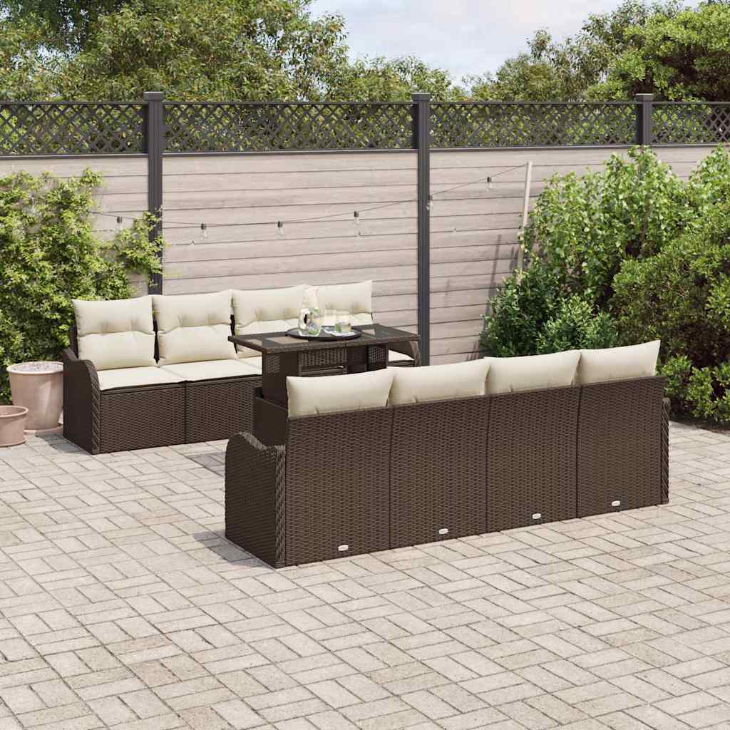 vidaXL Conjunto de sofá de jardín 9 uds. 8-Número de plazas Marrón