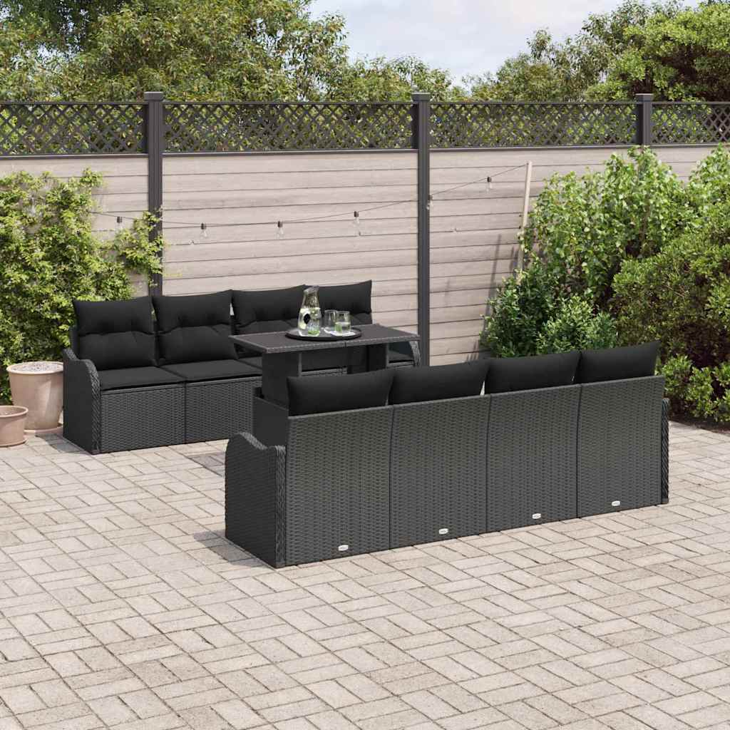 vidaXL Conjunto de sofá de jardín 9 uds. 8-Número de plazas Negro