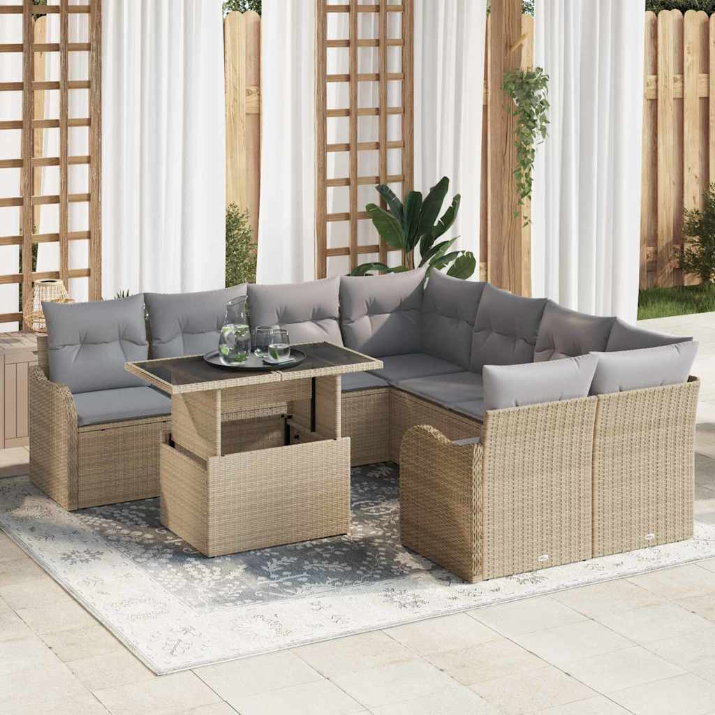 vidaXL Conjunto de sofás de jardín 9 uds. 8-Número de plazas Beige