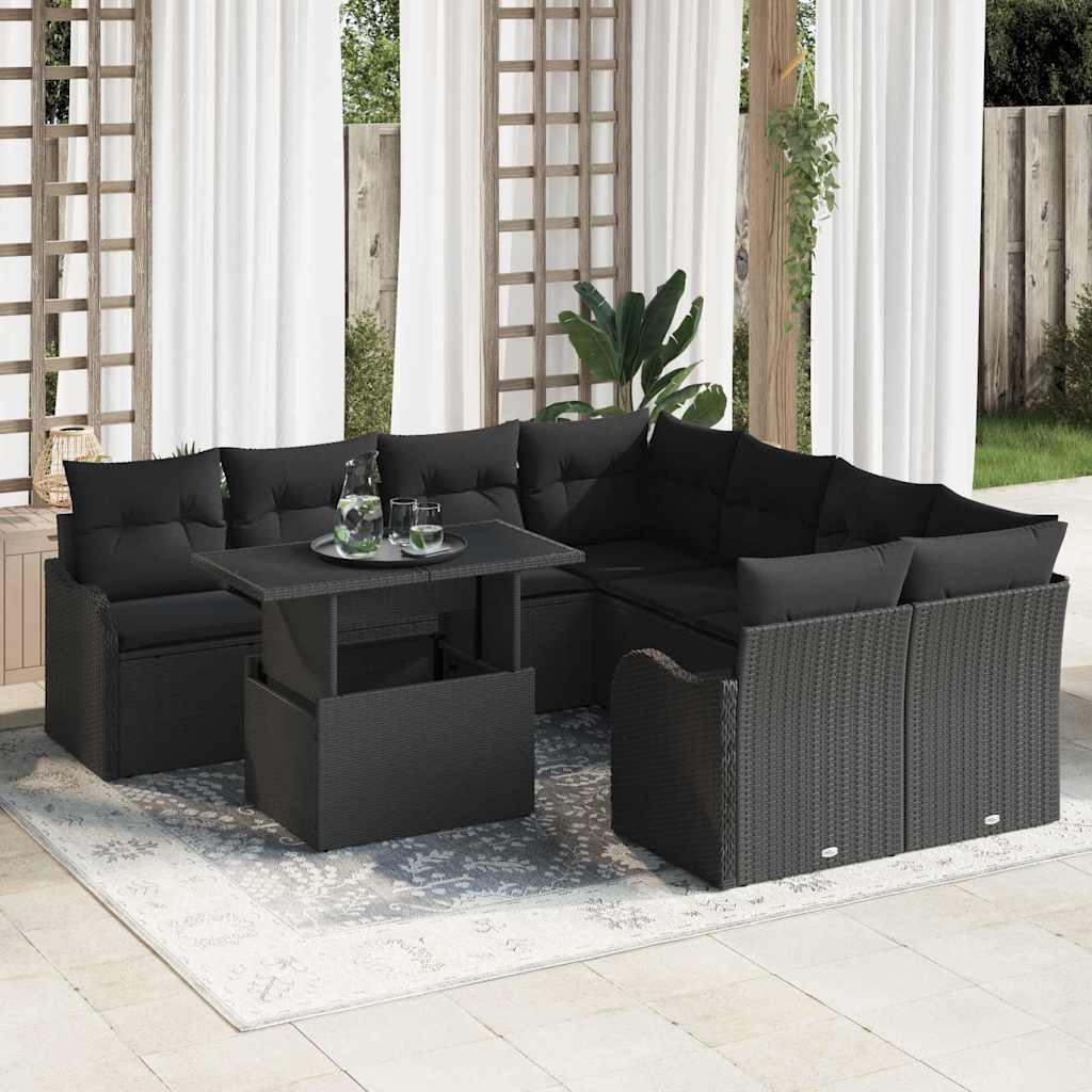 vidaXL Conjunto de sofás de jardín 9 uds. 8-Número de plazas Negro