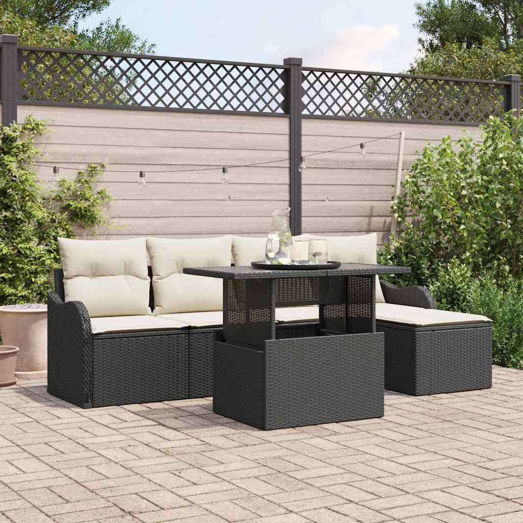 vidaXL Conjunto de sofás de jardín 6 uds. Negro