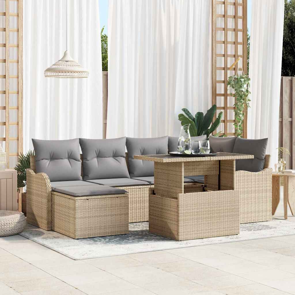 vidaXL Conjunto de sofá de jardín 7 uds. Beige