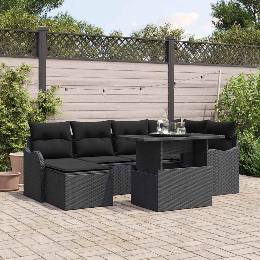 vidaXL Conjunto de sofá de jardín 7 uds. Negro
