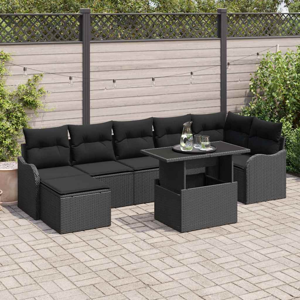 vidaXL Conjunto de sofá de jardín 8 uds. Negro