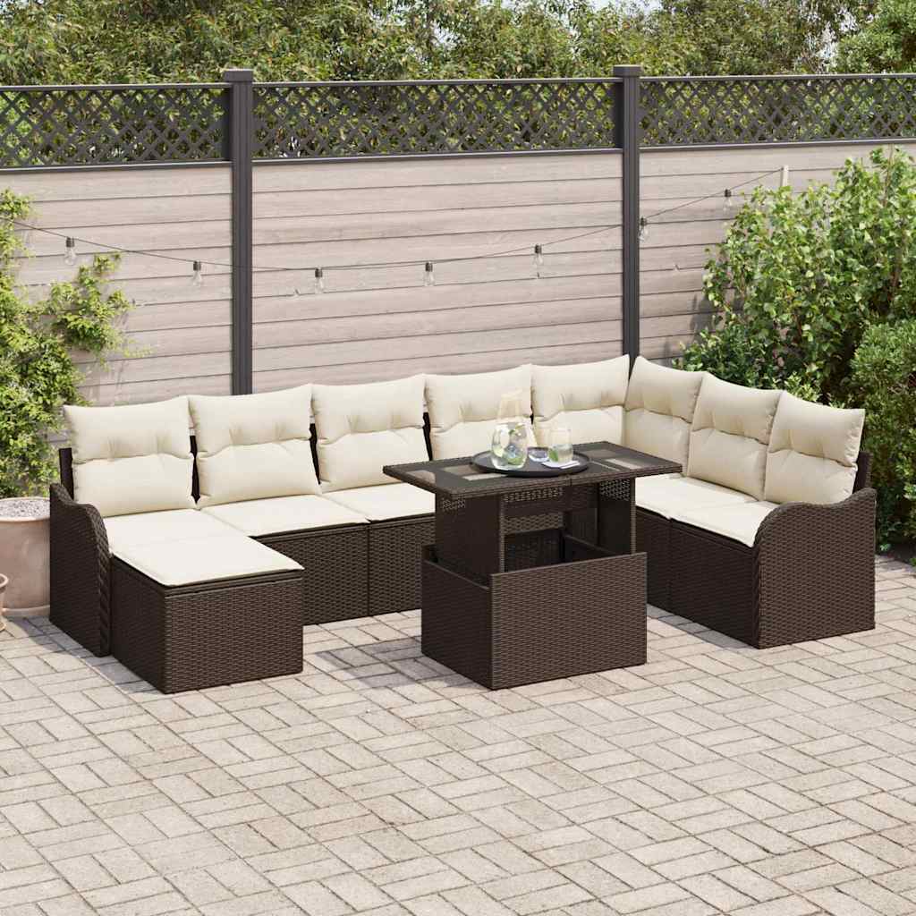 vidaXL Conjunto de sofá de jardín 9 uds. Marrón