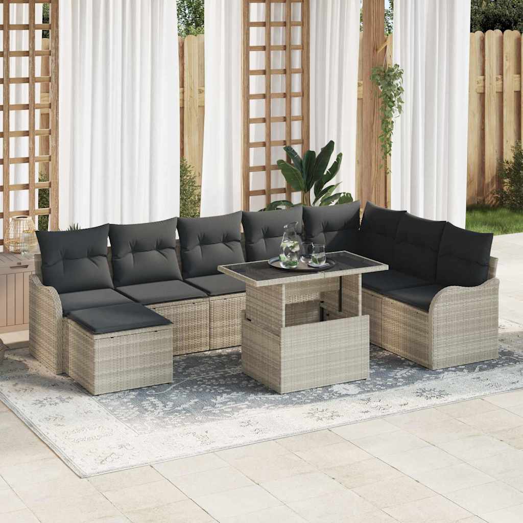 vidaXL Conjunto de sofá de jardín 9 uds. Gris Claro