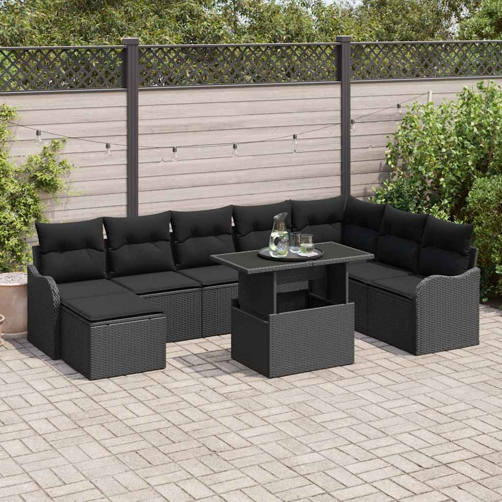 vidaXL Conjunto de sofá de jardín 9 uds. Negro
