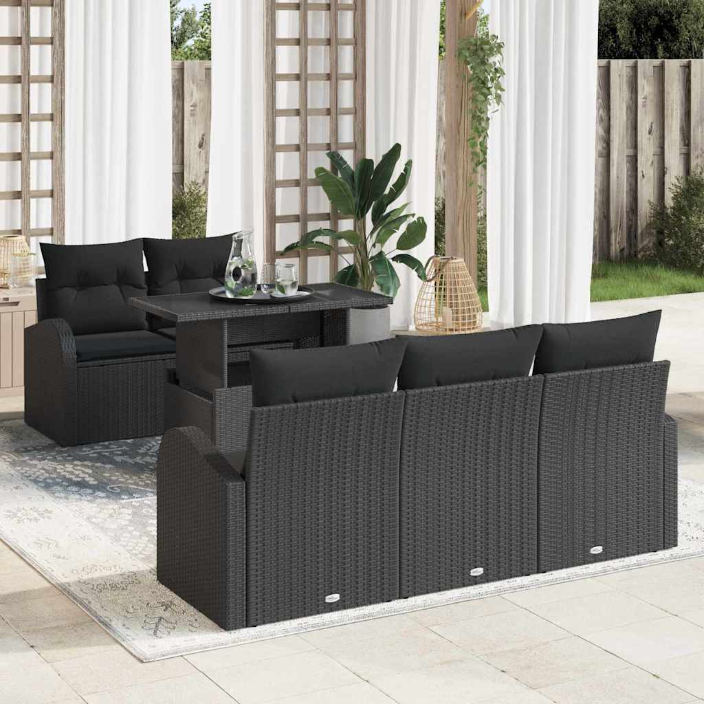 vidaXL Conjunto de sofá de jardín 6 uds. Negro Rattan de Poliéster