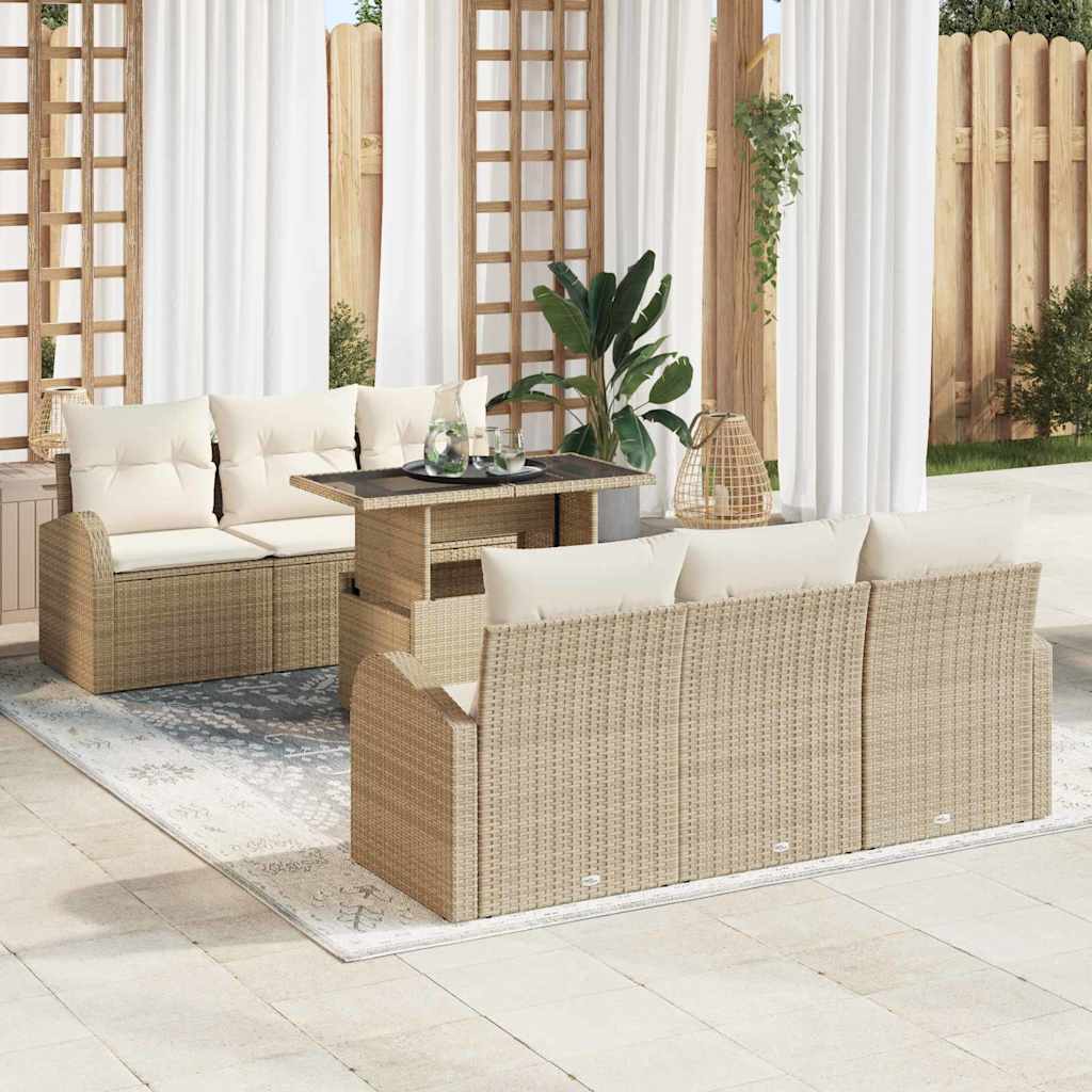 vidaXL Conjunto de sofá de jardín 7 uds. Beige Rattan de Poliéster
