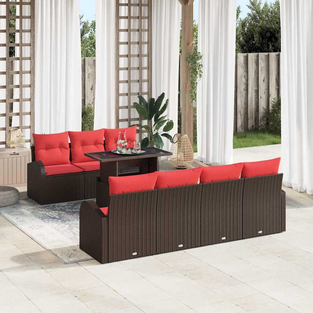 vidaXL Conjunto de sofá de jardín 8 uds. Marrón Rattan de Poliéster