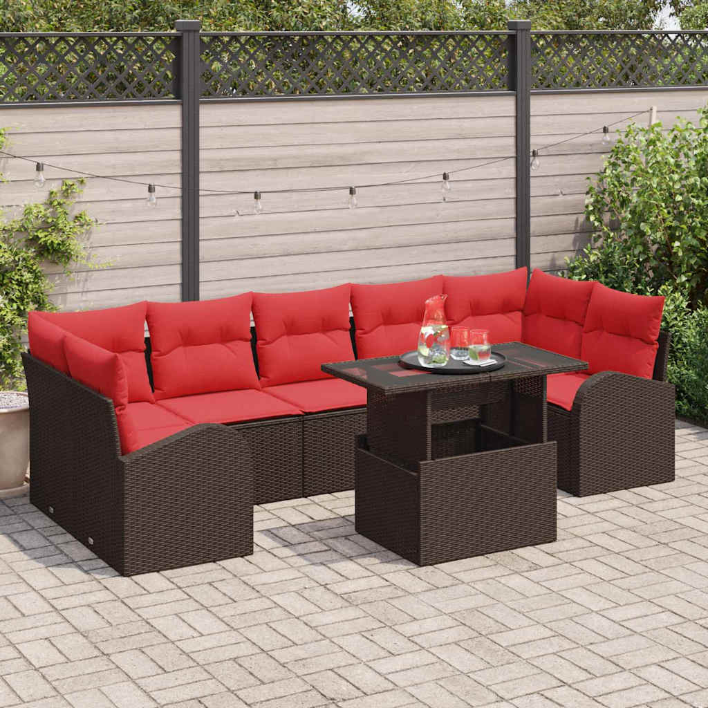 vidaXL Conjunto de sofá de jardín 8 uds. Marrón Rattan de Poliéster