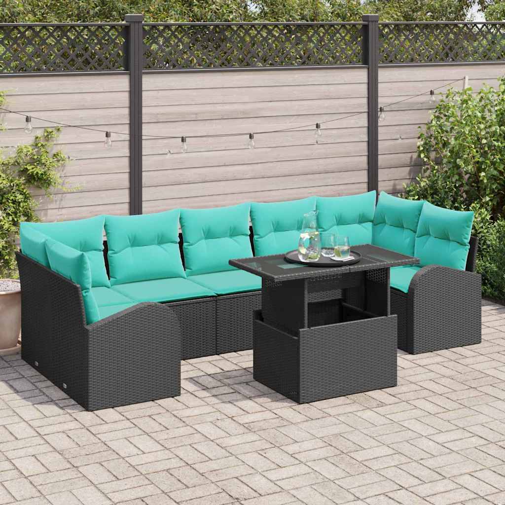 vidaXL Conjunto de sofá de jardín 8 uds. Negro Rattan de Poliéster