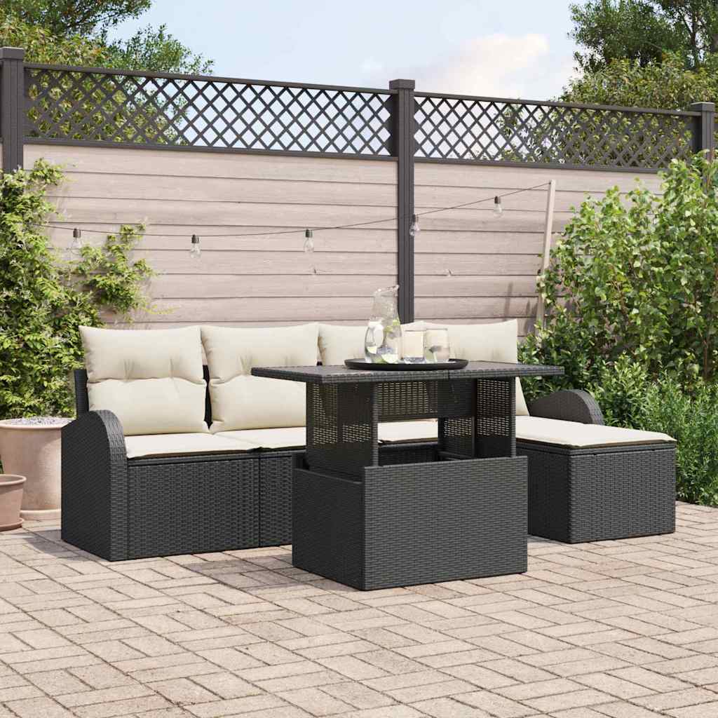vidaXL Conjunto de sofá de jardín 6 uds. Negro Poliratán