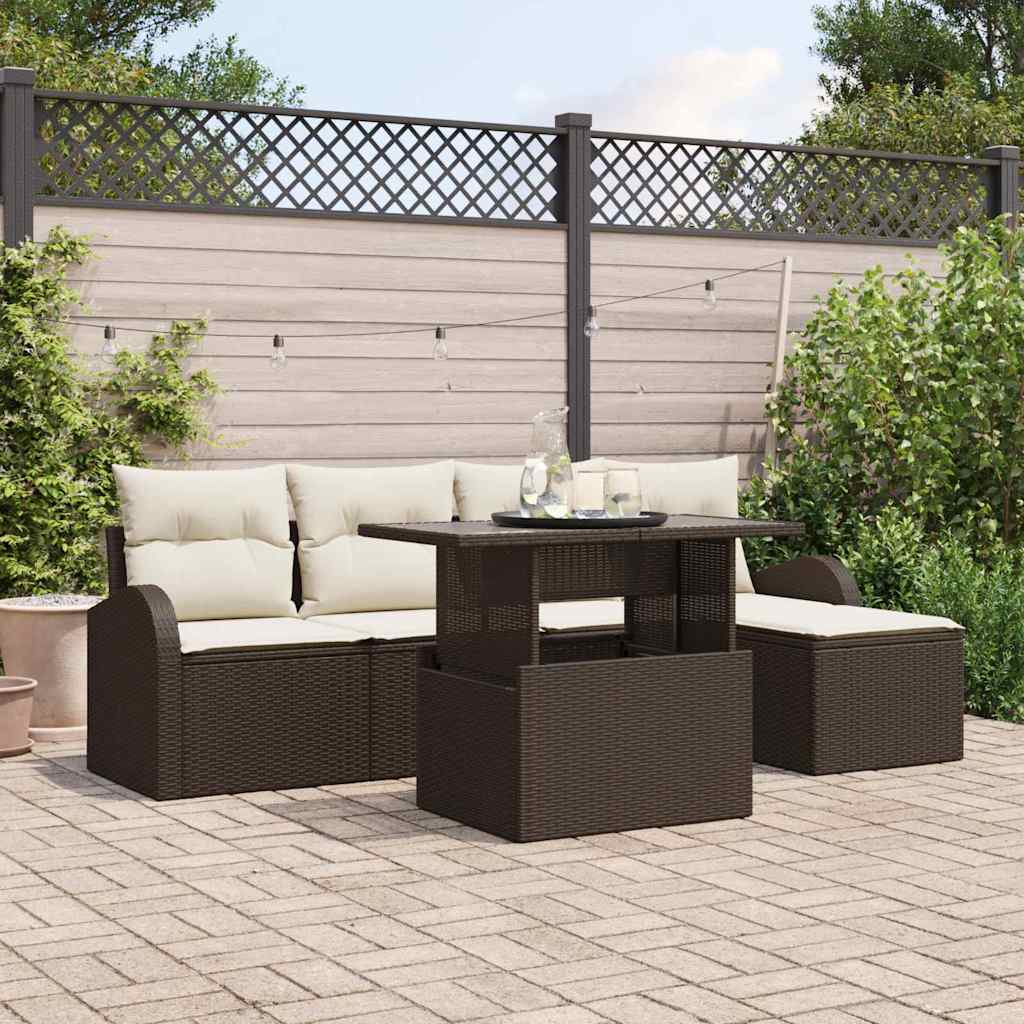 vidaXL Conjunto de sofá de jardín 6 uds. Marrón Poliratán