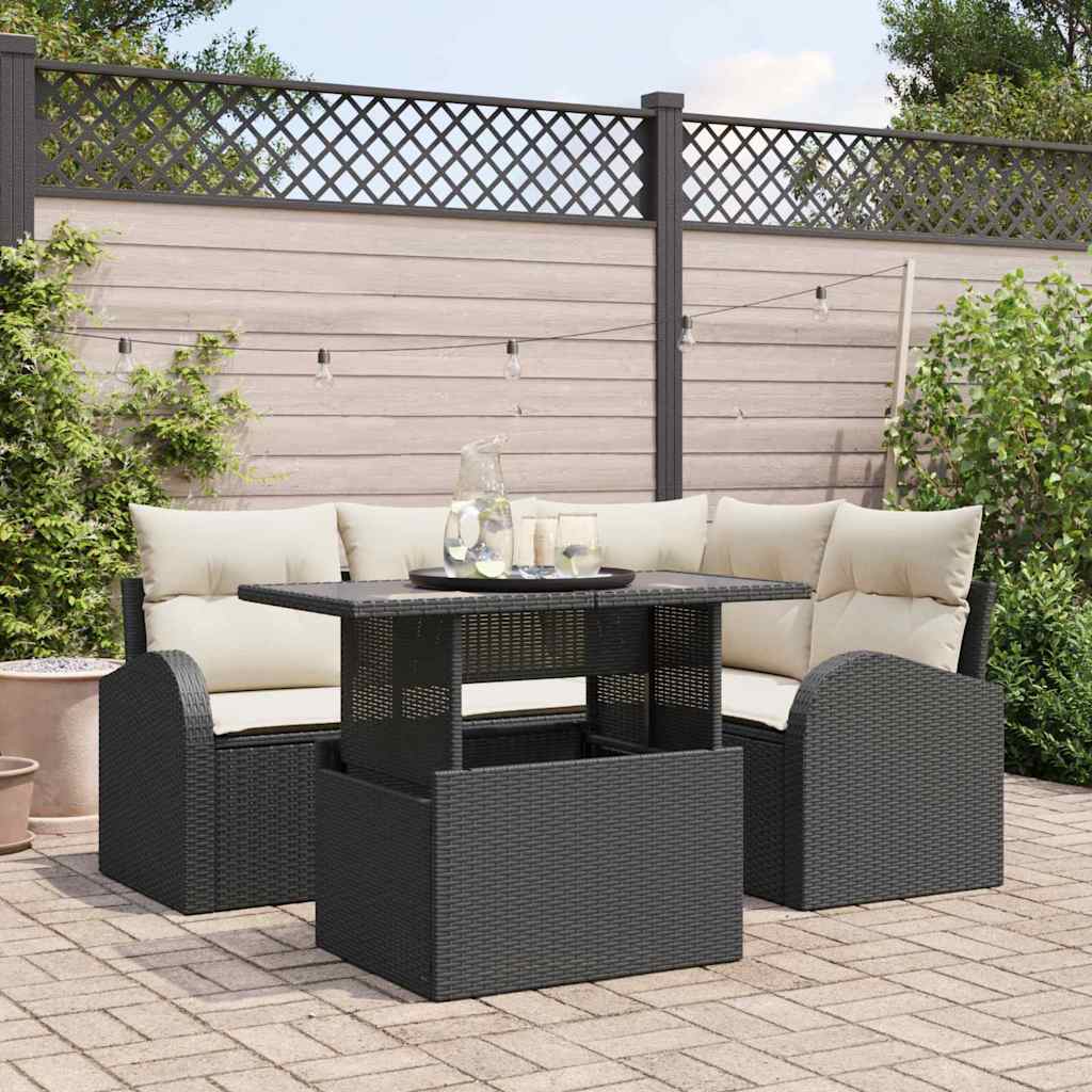 vidaXL Conjunto de sofá de jardín 5 uds. 4-Número de plazas Negro
