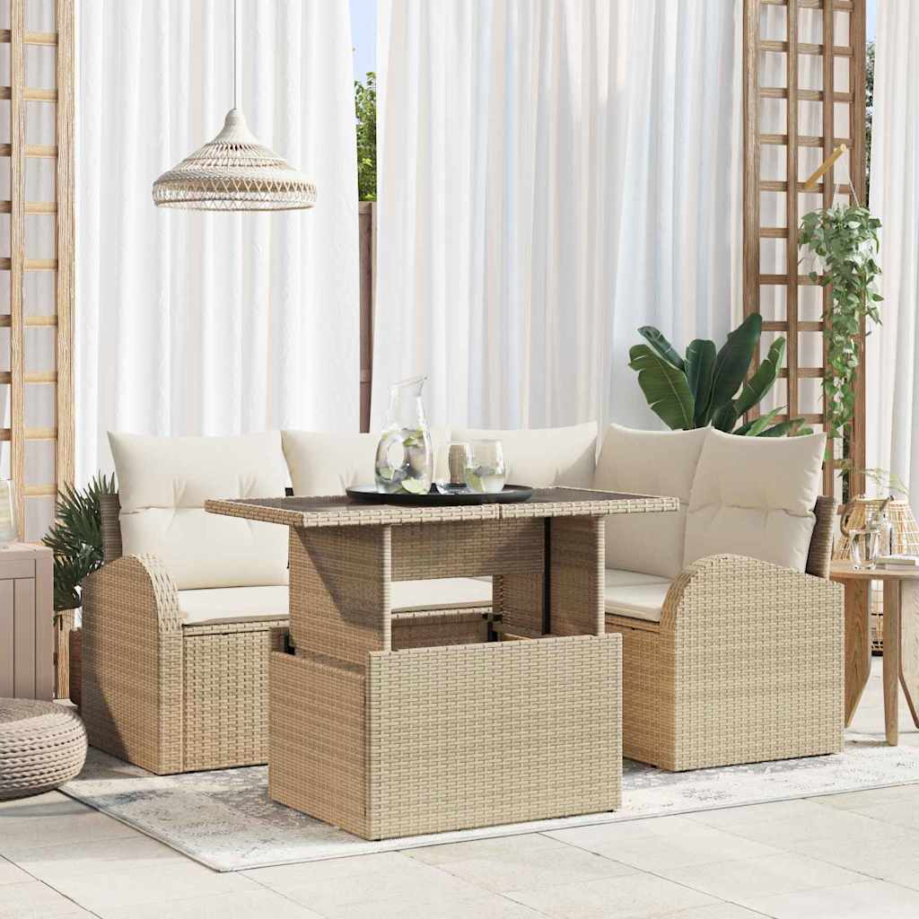 vidaXL Conjunto de sofá de jardín 5 uds. 4-Número de plazas Beige