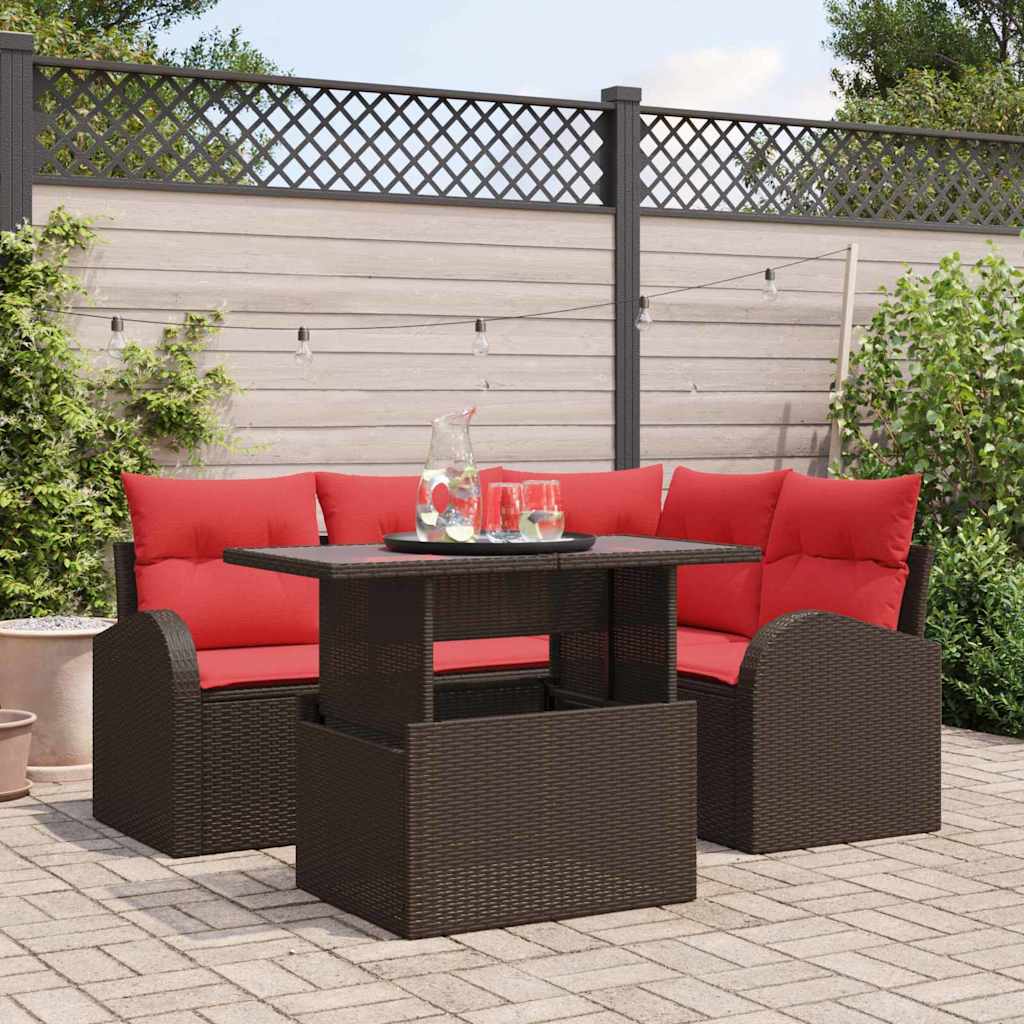 vidaXL Conjunto de sofá de jardín 5 uds. 4-Número de plazas Marrón