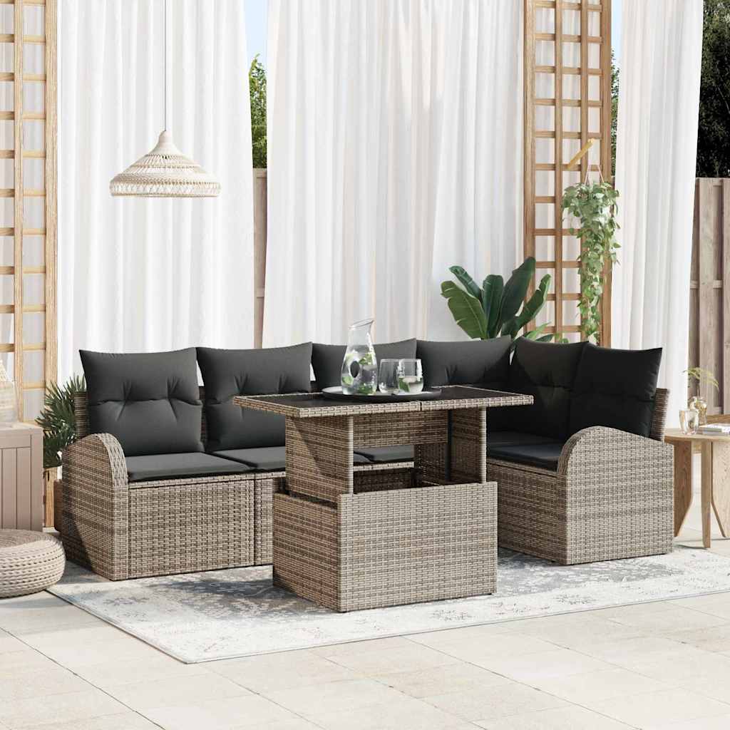 vidaXL Conjunto de sofá de jardín 6 uds. 5-Número de plazas Gris