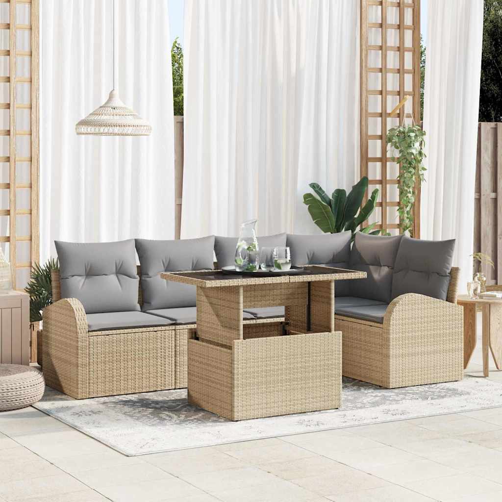 vidaXL Conjunto de sofá de jardín 6 uds. 5-Número de plazas Beige