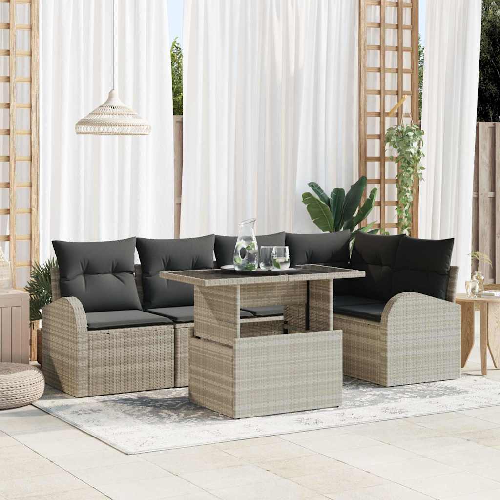 vidaXL Conjunto de sofá de jardín 6 uds. 5-Número de plazas Gris claro