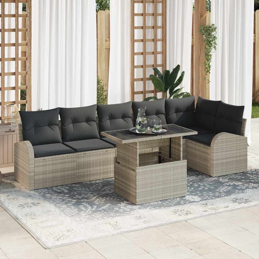 vidaXL Conjunto de sofá de jardín 7 uds. 6-Número de plazas Gris claro