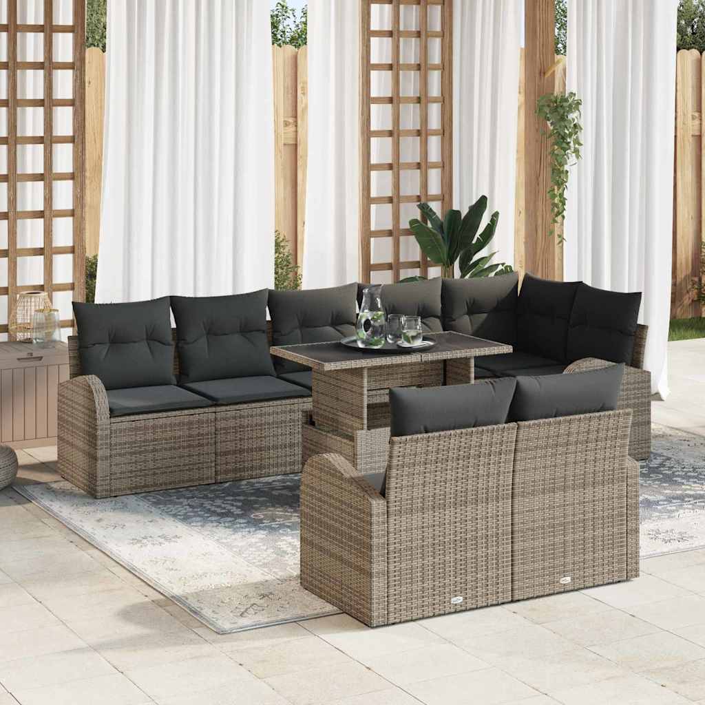 vidaXL Conjunto de sofá de jardín 9 uds. Gris Poliratán