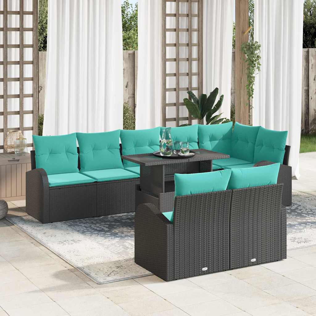 vidaXL Conjunto de sofá de jardín 9 uds. Negro Poliratán