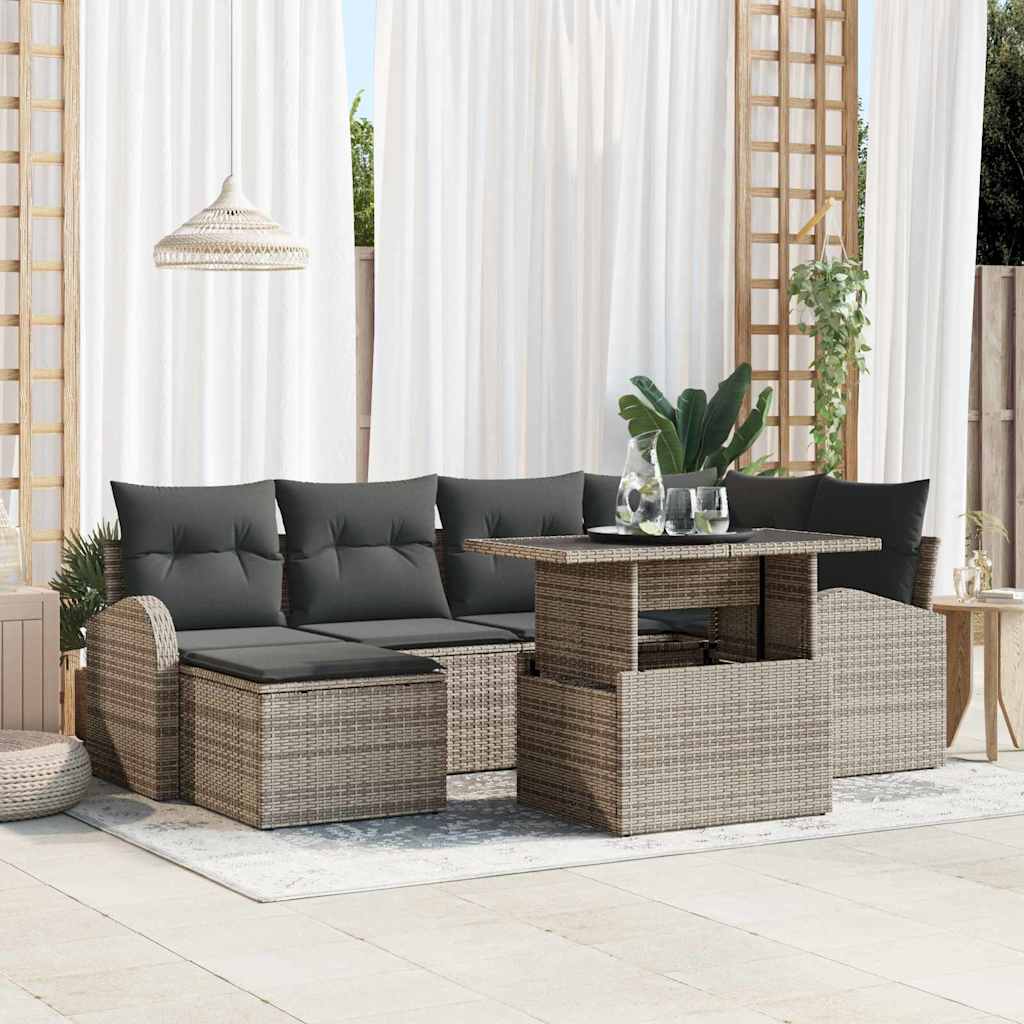 vidaXL Conjunto de sofá de jardín 7 uds. Gris Poliratán