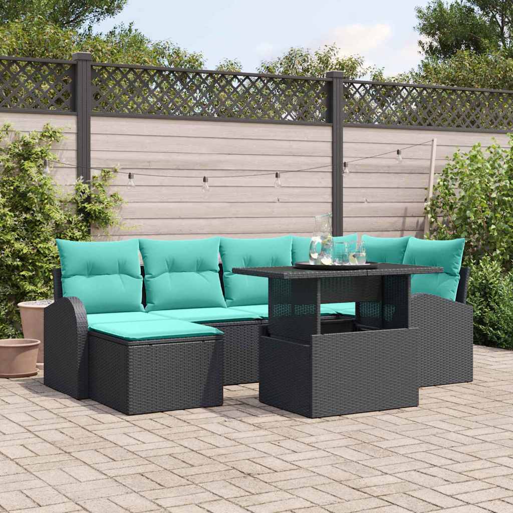 vidaXL Conjunto de sofá de jardín 7 uds. Negro Poliratán